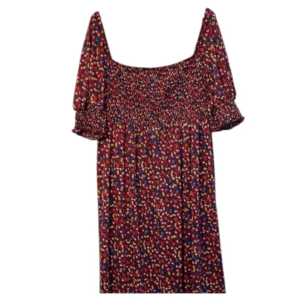 ASOS Burgundy Floral Smocked Puff Sleeve Maxi Dress Sundress Size US 16 - Picture 7 of 10